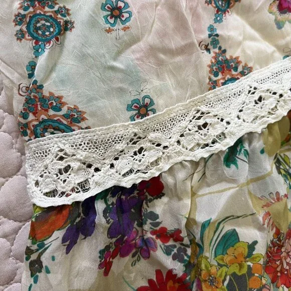 $445 NWOT Johnny Was MILANA Lace Trim FLORAL Maxi Dress Women Size S Long Sleeve